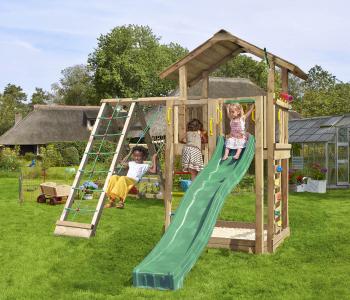 Jungle Chalet | Puidust ronimisraam kiige & ronimisvõrguga