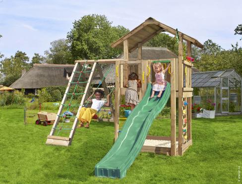 Jungle Chalet | Puidust ronimisraam kiige & ronimisvõrguga