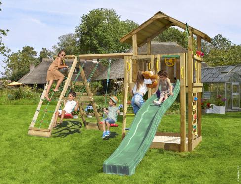 Jungle Chalet | Puidust ronimisraam kiikedega & ronimisvõrguga