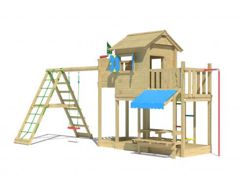 Jungle Clubhouse | Puidust ronimisraam kiige & ronimisvõrguga